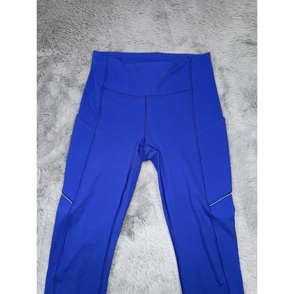 Lululemon Pants Womens Size 2 Blue High Rise Crop Pocket Leggings Fast Free Gym - Picture 3 of 14